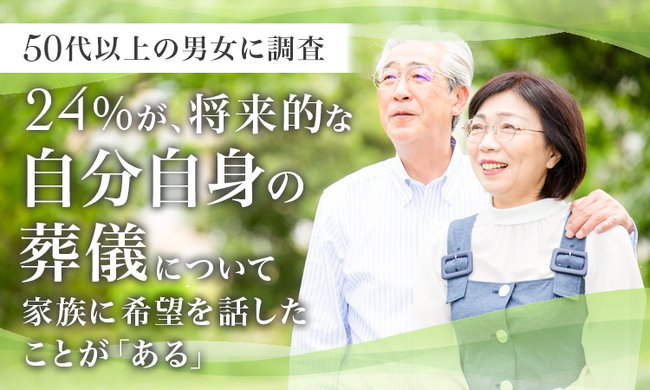 【50代以上の男女に調査】24％が、将来的な自分自身の葬儀について家族に希望を話したことが「ある」