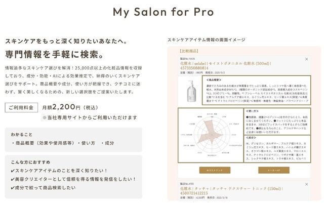最先端の成分特化型コスメ検索システム『My Salon for Pro』をリリース：他と違ったコスメを紹介したい美容系クリエーター向け検索エンジン