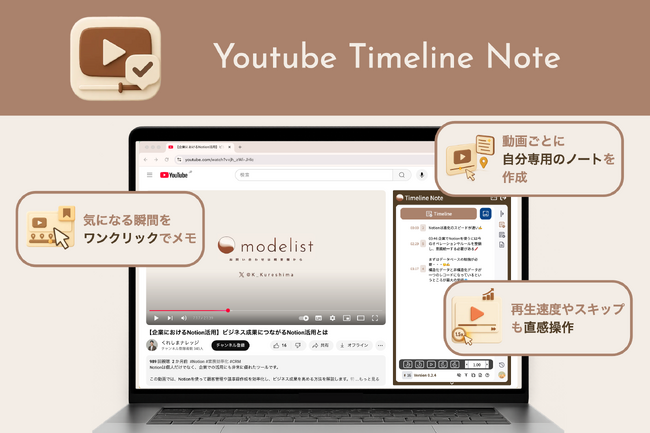 【YouTube動画がビジネスリソースに！】 Chrome拡張機能「YouTube Timeline Note」をリリース。毎月10本の動画を、無料でオリジナルのビジネスドキュメントにアップデート！