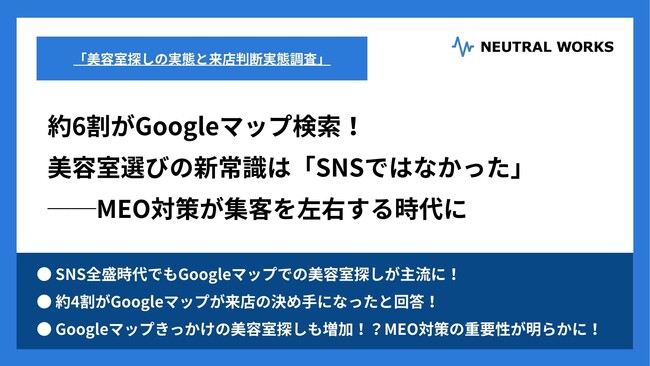 約6割がGoogleマップ検索！美容室選びの新常識は「SNSではなかった」MEO対策が集客を左右する時代に
