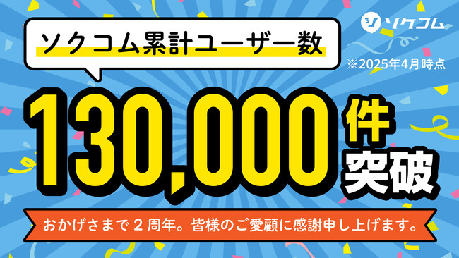オムニチャネル型コミュニケーションプラットフォーム「ソクコム」、累計ユーザー数130,000件を突破！