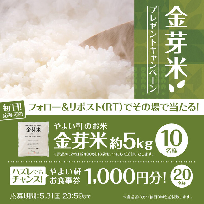 おいしさだけでなく健康にもこだわった「金芽米」が当たる！「やよい軒」公式X・Instagramで実施 金芽米プレゼントキャンペーン