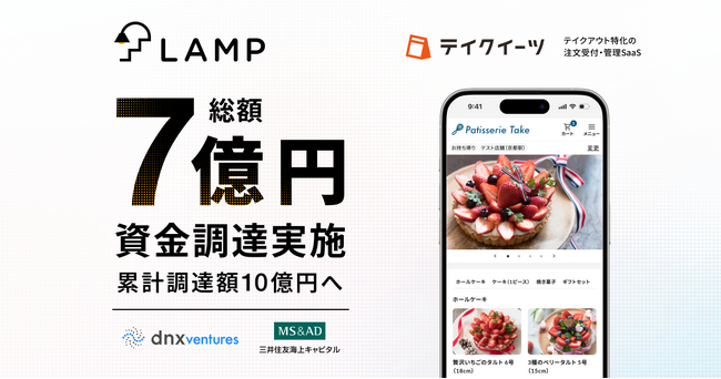 テイクアウト向けSaaS［テイクイーツ］を提供のランプ、シリーズAラウンドにて総額7億円の資金調達を実施