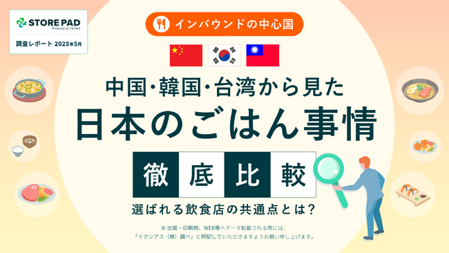 飲食業界向け調査レポート公開「インバウンドの中心国（中国・韓国・台湾） から見た、日本のごはん事情を徹底比較！ 」選ばれる飲食店の共通点とは？