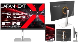 JAPANNEXTが27" Dual Frame Rate (4K:160Hz/フルHD:320Hz)対応のゲーミングモニターを64,980円で5月23日に発売