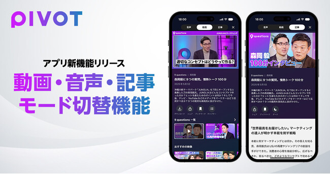 ビジネス映像メディア「PIVOT」、アプリで動画・音声・記事モード切替機能をリリース