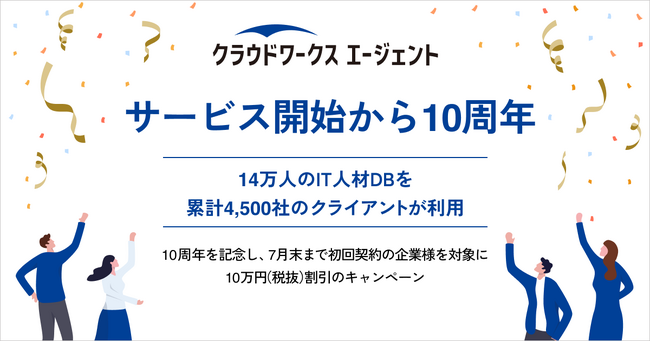 「クラウドワークス エージェント」サービス開始から10周年　14万人のIT人材DBを累計4,500社のクライアントが利用
