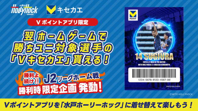 水戸ホーリーホックのホームゲームで勝つたび勝利選手の「Vキセカエ」がもらえる『ビクトリーキセカエ』がスタート！