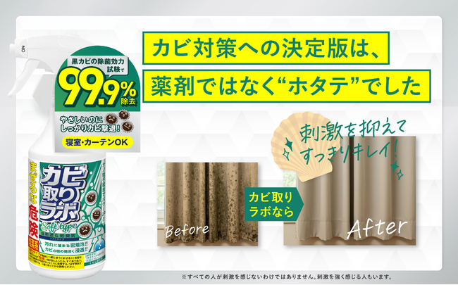 低刺激でもクロカビを99.9%除去※1諦めていたサッシや家具・壁紙にも使える家の中の様々な場所・モノに使用できるカビ取りスプレーを新発売