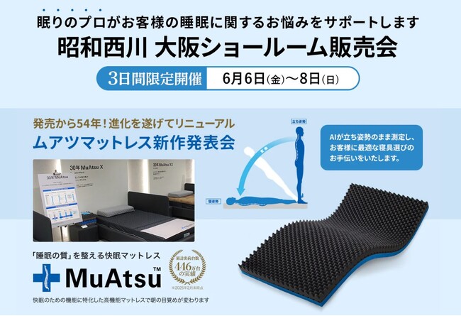 【昭和西川】大好評につき定番化決定！6/6(金)～6/8（日）大阪ショールームでAIが導く“眠りの新しいカタチ”体感＆快適寝具セール開催