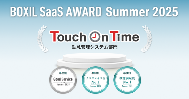 Touch On Time（タッチオンタイム）、「BOXIL SaaS AWARD Summer 2025」勤怠管理システム部門で3つの賞を受賞