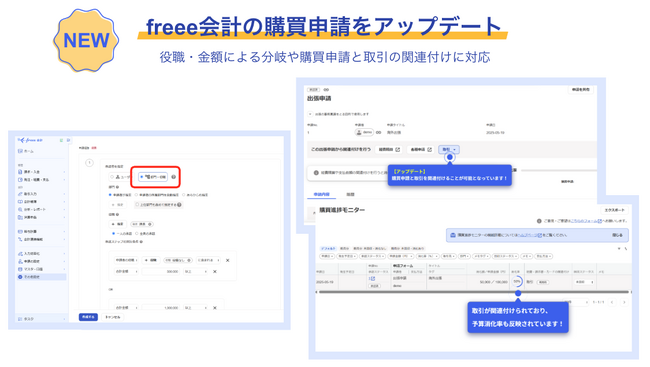 freee会計、購買申請機能をアップデート　役職・金額による分岐や購買申請と取引の関連付けに対応