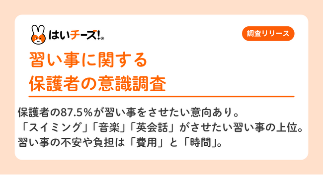 6月6日は「お稽古の日」　未就学児の習い事事情2025　　保護者の87.5％は「させたい」意向があるが「費用」「時間」が壁