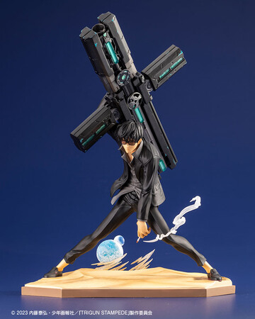 アニメ『TRIGUN STAMPEDE』より、巨大な十字架型の重兵器“パニッシャー”を背負った葬儀屋「ニコラス・D・ウルフウッド」がフィギュアで登場。