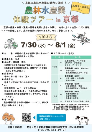 【京都府】京都の農林水産業を体験してみよう！　～農林水産業インターンシップを開催～