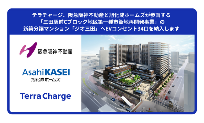 テラチャージ、阪急阪神不動産と旭化成ホームズが参画する「三田駅前Cブロック地区第一種市街地再開発事業」の新築分譲マンション「ジオ三田」へEVコンセント34口を納入します