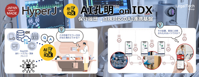 リーガルテックグループ JAPAN MADE社、HyperJ × AI孔明 on IDX、医療機器メーカーと医療機関に向けて「保守履歴・点検対応のAI連携基盤」を提供開始