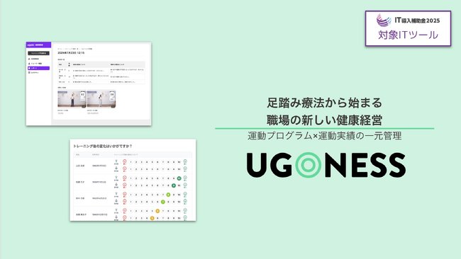 【IT導入補助金2025 対象ツール】医師監修の運動プログラムと記録管理を一体化した「UGONESS(ウゴネス)」一般提供開始。足踏み療法とマインドフルネスを融合した運動管理システムが業務効率を支援。