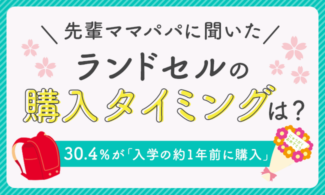 【先輩ママパパに聞いた】ランドセルの購入タイミングは？30.4％が「入学の約1年前に購入」