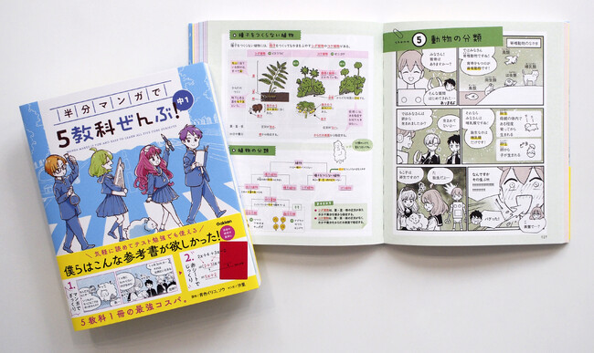 【こんな参考書を待っていた】ギャグマンガで気楽に読めて、5教科が一冊にまとまった『半分マンガで5教科ぜんぶ　中1』が発売！　教育系YouTuber・葉一も推薦！！