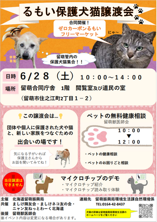 【６月２８日（土）開催】「るもい保護犬猫譲渡会２０２５」を開催します。