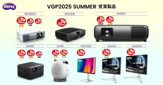 国内最大級を誇るオーディオビジュアルアワード「VGP2025 SUMMER」にてBenQ 4Kホームシアタープロジェクター 『W4100i』が特別大賞と部門金賞をダブル受賞