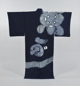 紺木綿地魚河岸模様絞り浴衣(今昔西村蔵)【後期】 紺木綿地魚河岸模様絞り浴衣(今昔西村蔵)【後期】