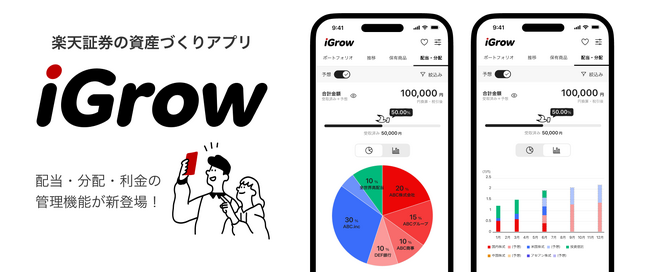 楽天証券、資産づくりアプリ「iGrow(R)」に、配当・分配・利金の管理機能を追加