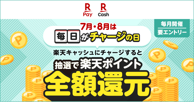 「楽天ペイ」、「毎日がチャージの日！毎日抽選で全額還元！」キャンペーンを実施