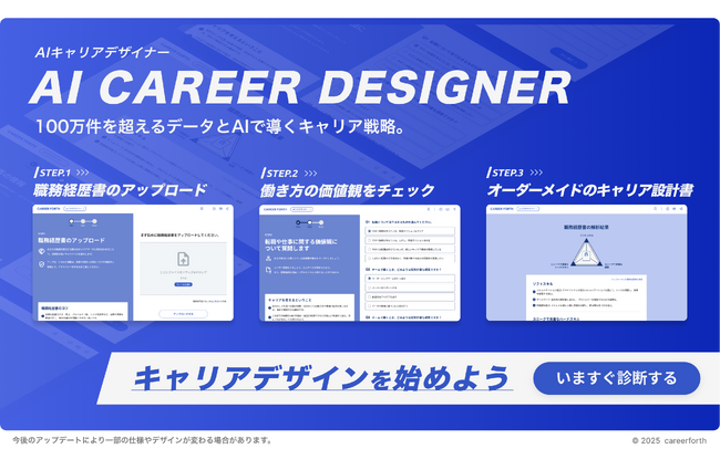 Moon Creative Lab発のベンチャーで、キャリア戦略支援ツールを提供するキャリウム株式会社が、新機能「AIキャリアデザイナー」をリリース