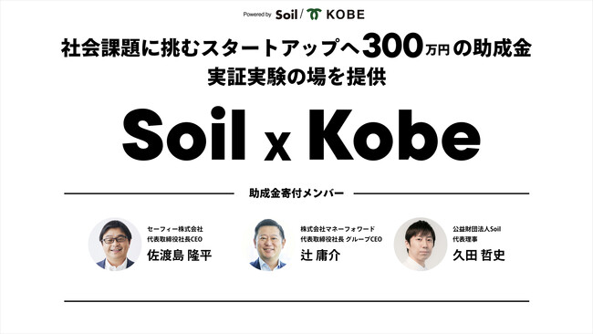 SoilxKobe、株式会社3団体、一般社団法人2団体の計5団体を採択決定。総額1500万円の助成と神戸市での実証実験を支援