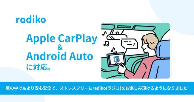 radikoが、「Apple CarPlay・Android Auto」に対応。車載インフォテインメントシステムとの連携により、より安全で快適なリスニング環境を提供開始しました！