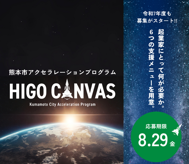【起業家ファーストのアクセラレーションプログラム】「HIGO CANVAS」の参加者を募集開始!
