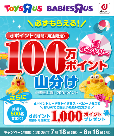 トイザらス・ベビーザらスにおいて「dポイント100万ポイント山分けキャンペーン」を開催