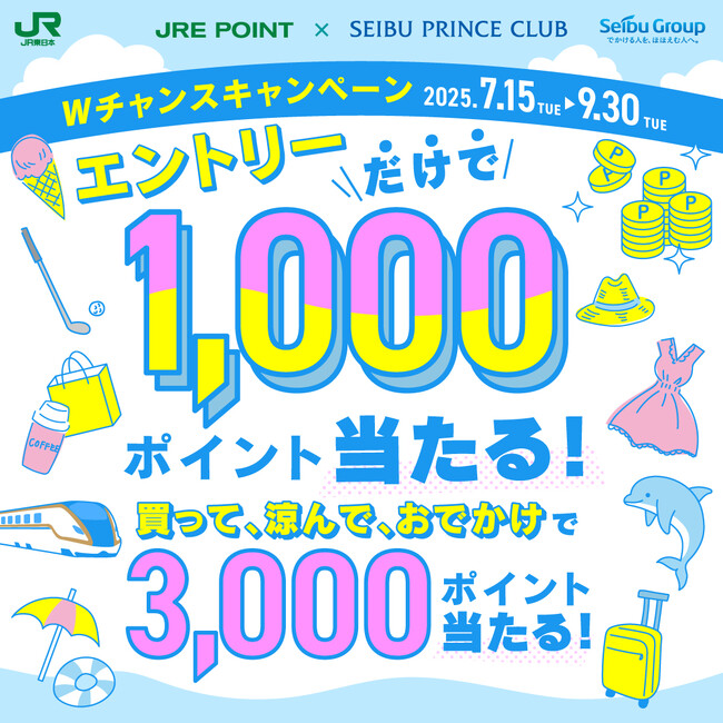 JRE POINT×SEIBU PRINCE CLUB　「Wチャンスキャンペーン」を開催します！　～エントリーだけで1,000ポイント！買って、涼んで、おでかけで3,000ポイント！が当たるチャンス～