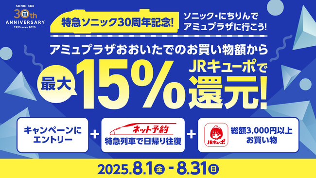 【最大15％ポイント還元】大分県内の特急列車とアミュプラザおおいたのご利用でおトクになるキャンペーンを開催します！