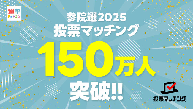 第27回参議院議員選挙（7月20日投票）投票マッチングの利用者が150万人に到達！！