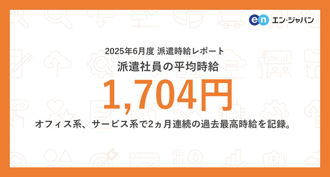 2025年6月度派遣社員の平均時給は1,704円『エン派遣』三大都市圏 募集時平均時給レポート