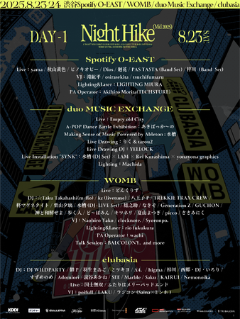 「NIGHT HIKE Mid 2025 supported by ジンドゥー」タイムテーブル公開 & 追加ラインナップ発表！
