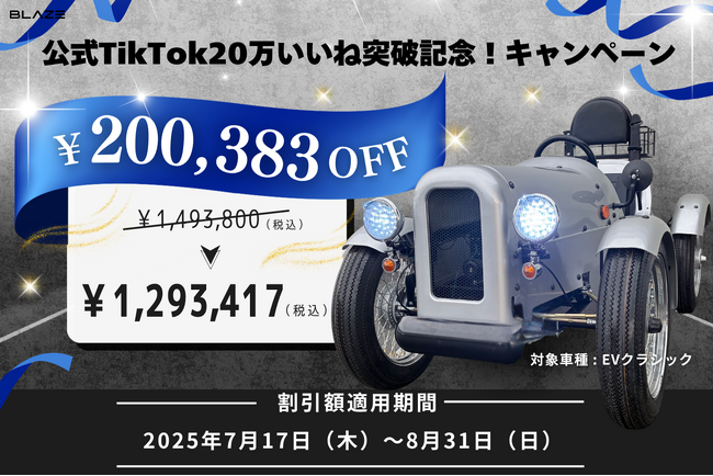 【最終結果発表】(株)ブレイズのEVクラシック対象 SNS参加型キャンペーンの最終割引金額が決定！