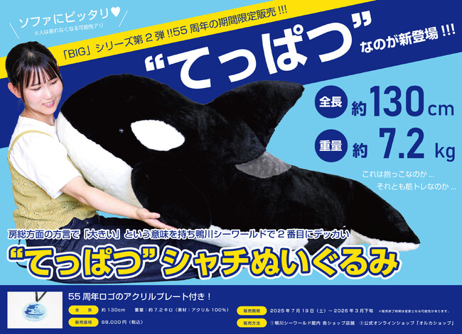 【鴨川シーワールド】『“てっぱつ”シャチぬいぐるみ』販売開始