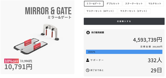 【先行販売開始3日で450万円突破！】PuttOUT（パットアウト）の新商品『パッティングミラー&ゲート』の先行販売が7/11より開始。