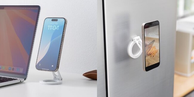 「貼る」「置く」「持つ」を一台に！新発想スマホスタンドを7月17日に発売