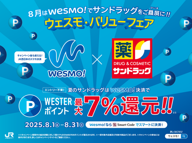 WESTERポイント最大７％還元「8月はWesmo!でサンドラッグをご贔屓に!!ウェスモ・バリューフェア」を８月1日（金）から開催します