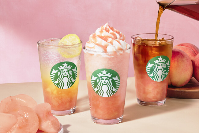 スターバックス　サマー第4弾は、「3つの幸せピーチ」とろっと、しゅわっと、ごろっと、それぞれの魅力を楽しむ3種のピーチビバレッジが8月1日(金)より登場！