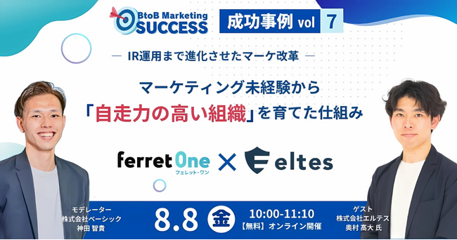 ベーシック、8/8（金）10時よりferret One事例紹介セミナー「BtoB Marketing SUCCESS vol.7 【自走力の高い組織】を育てた仕組み」を開催