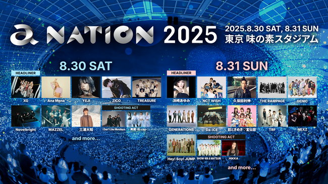 「a-nation 2025」第三弾出演アーティストにTREASURE、NCT WISH、Hey! Say! JUMPが決定