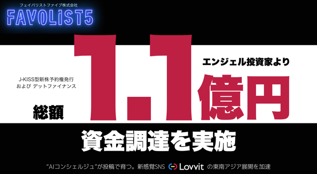 FAVOLIST5株式会社、孫 泰蔵氏、佐藤 航陽氏など、著名エンジェル投資家より総額1.1億円の資金調達を実施
