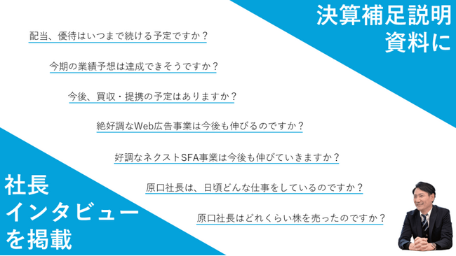 ジオコード、決算補足説明資料に「社長インタビュー」を初掲載