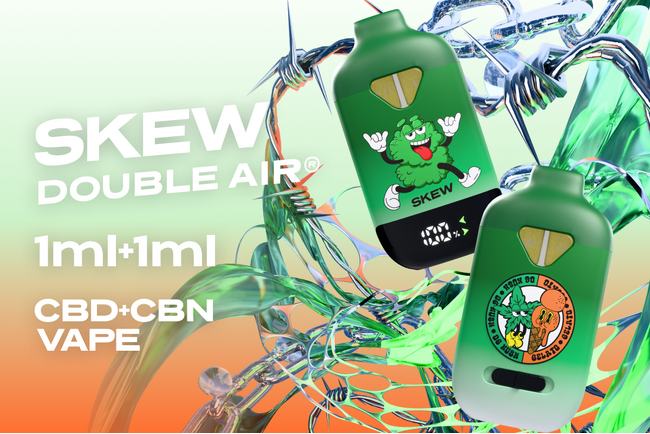 CBDベイプブランド「skew（スキュー）」から、1台で2種類・3パターンのフレーバーが楽しめるベイプ“skew DOUBLE AIR(R)︎ ”が発売！